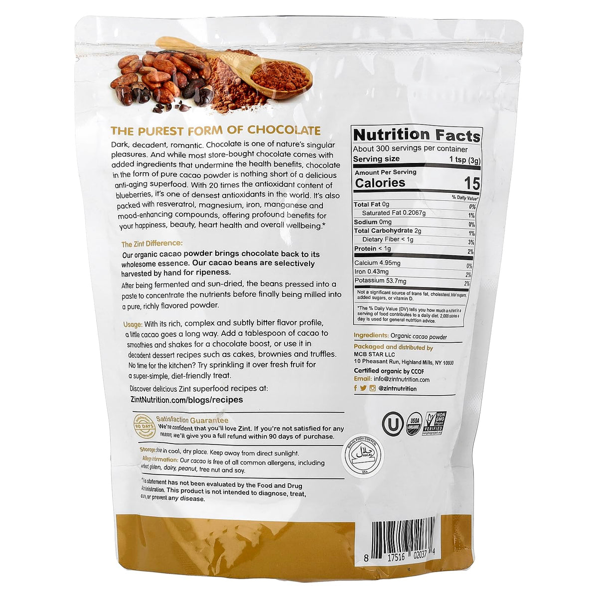 Zint Organic Cacao Powder (32 oz) – Paleo Certified, Non-GMO, Gluten Free, Antioxidant Rich