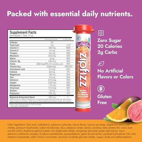 Zipfizz Daily Energy Drink Powder – Passion Orange Guava, 20 Pack | Sugar-Free, 3-in-1 Energy, Hydration & Vitamins