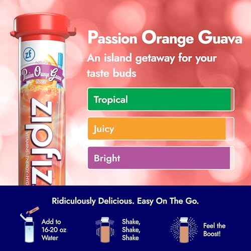 Zipfizz Daily Energy Drink Powder – Passion Orange Guava, 20 Pack | Sugar-Free, 3-in-1 Energy, Hydration & Vitamins