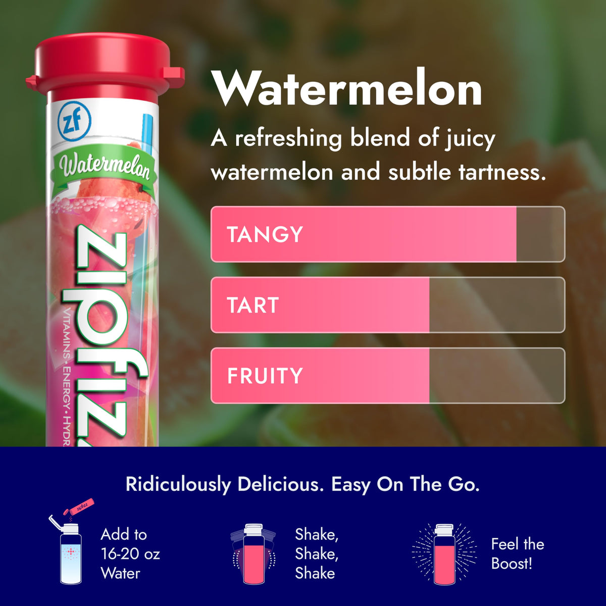 Zipfizz Daily Energy Drink Powder - Watermelon, 20 Pack | 3-in-1 Energy, Hydration & Vitamins | Sugar-Free