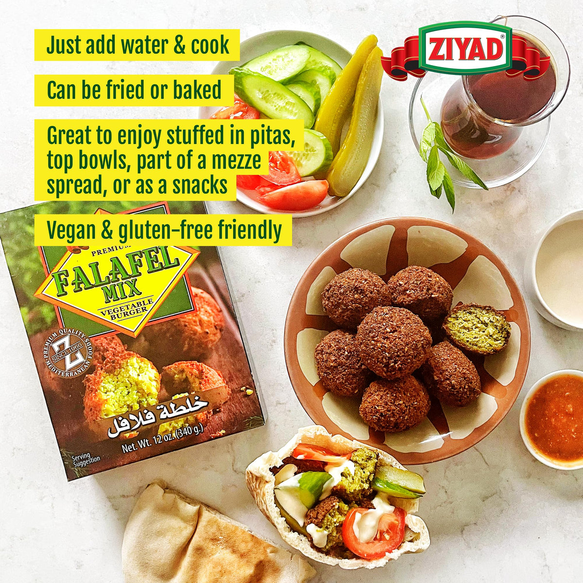 Ziyad Falafel Dry Mix – Gluten-Free, Vegan, Non-GMO, 12 oz (Pack of 6)
