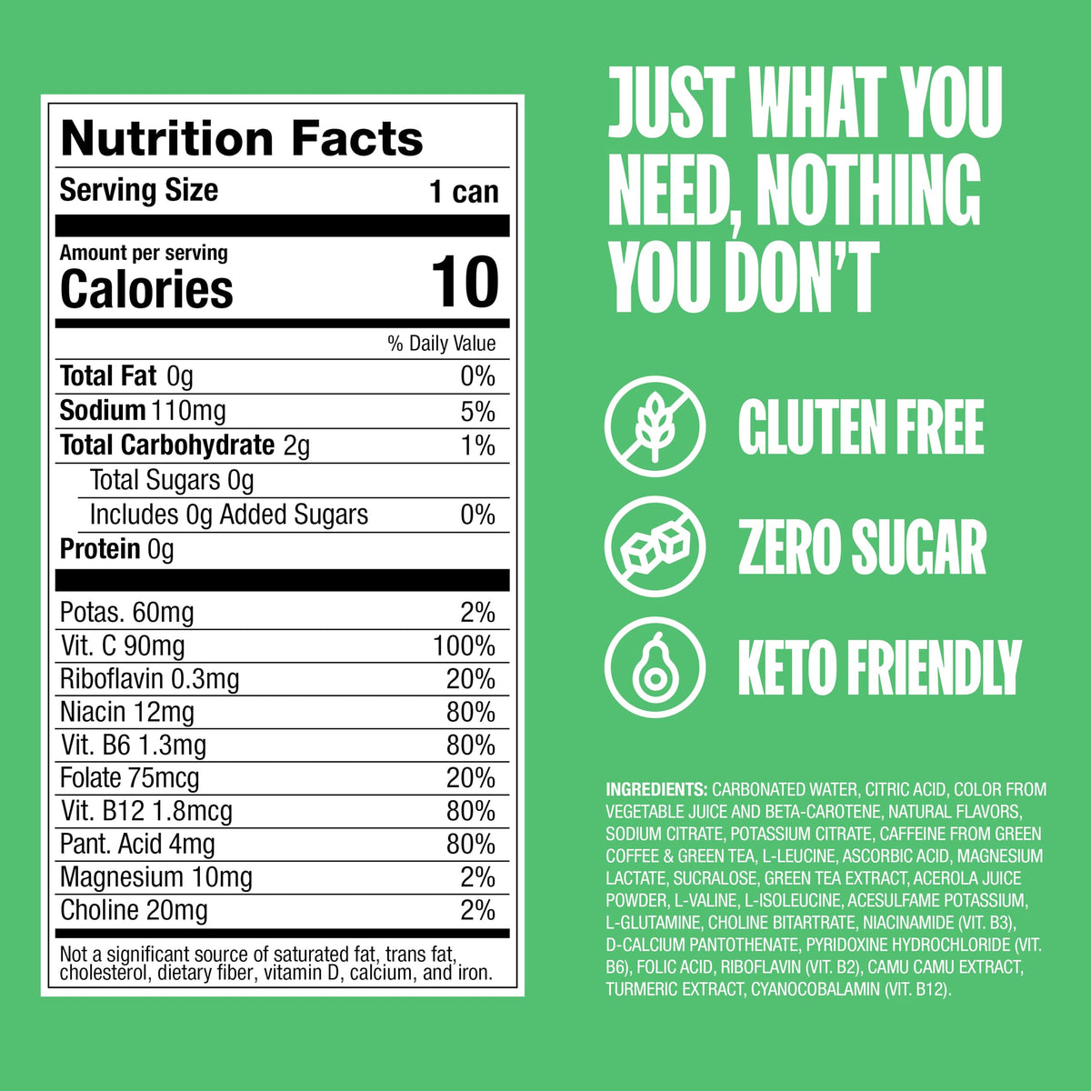ZOA Energy Sugar Free with Electrolytes – Lemon Lime, 12 Pack (12 oz cans)
