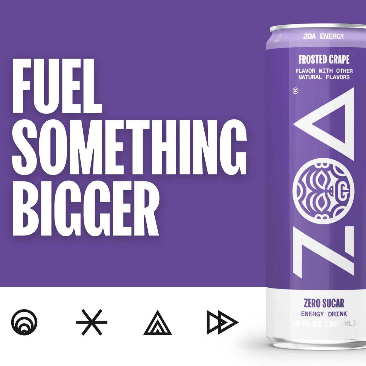 ZOA Frosted Grape Zero Sugar Energy Drink | Natural Caffeine, Vitamin C & B-Vitamins | Gluten-Free, Keto Friendly | 12 oz (Pack of 12)