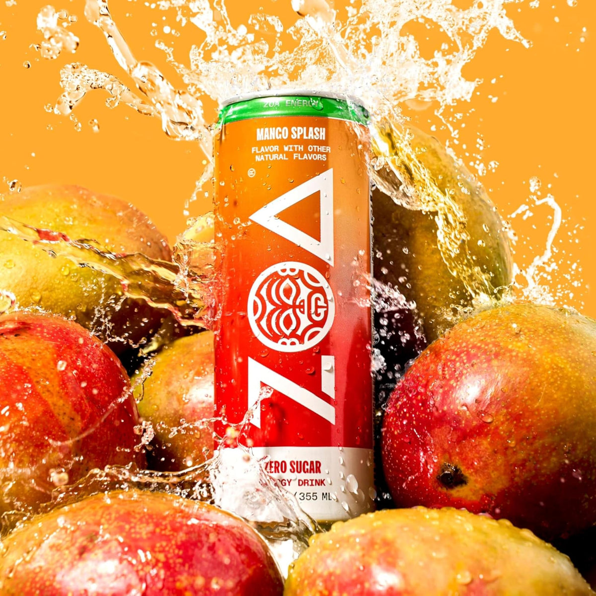 ZOA Mango Splash Zero Sugar Energy Drink – Electrolytes, Vitamin C & B-Vitamins (12 Pack)