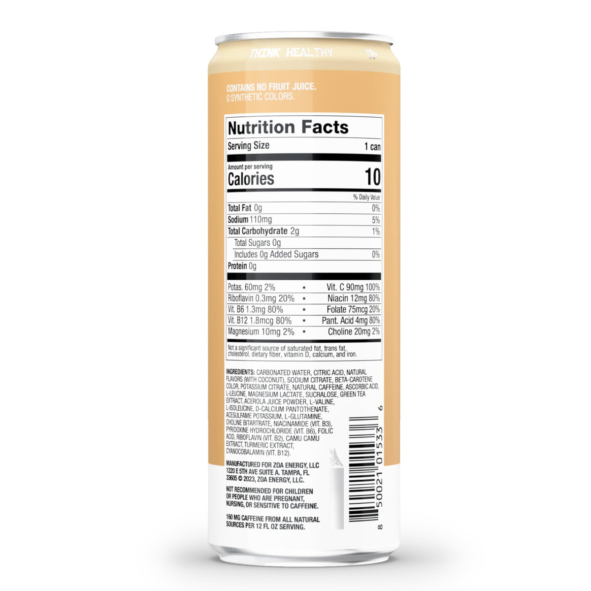 ZOA Zero Sugar Pineapple Coconut Energy Drinks – Natural Caffeine, Vitamin C & B-Vitamins | Gluten-Free, Keto Friendly | Pack of 12