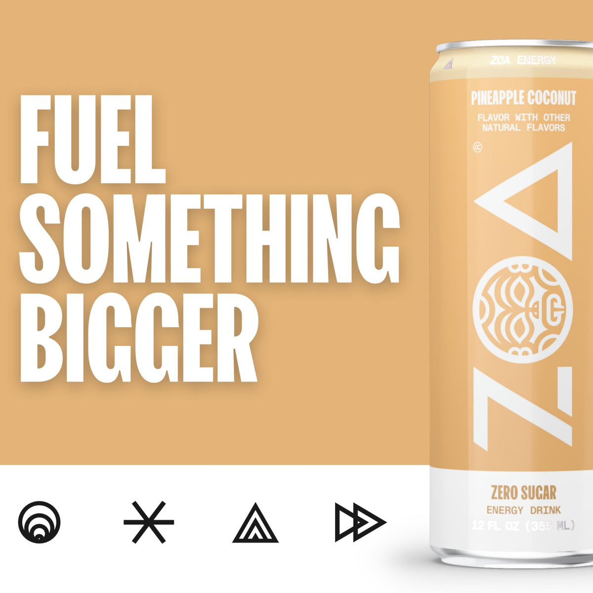 ZOA Zero Sugar Pineapple Coconut Energy Drinks – Natural Caffeine, Vitamin C & B-Vitamins | Gluten-Free, Keto Friendly | Pack of 12