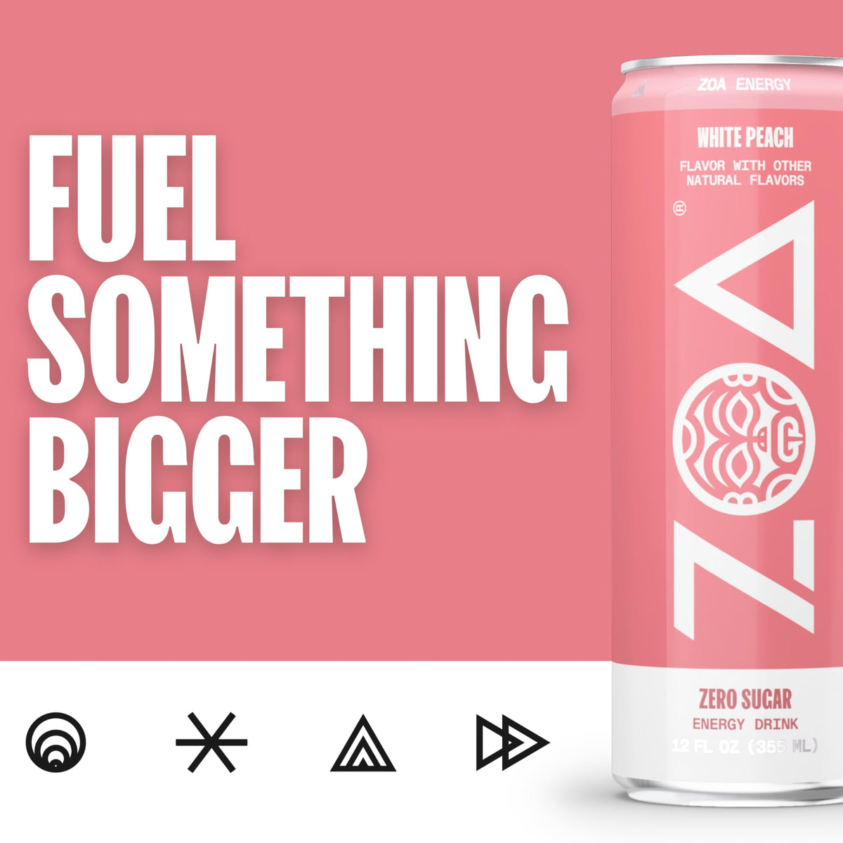 ZOA White Peach Zero Sugar Energy Drinks - Natural Caffeine, Vitamin C + B-Vitamins | Gluten-Free & Keto | 12 Pack