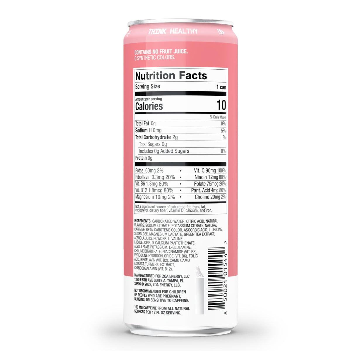 ZOA White Peach Zero Sugar Energy Drinks - Natural Caffeine, Vitamin C + B-Vitamins | Gluten-Free & Keto | 12 Pack