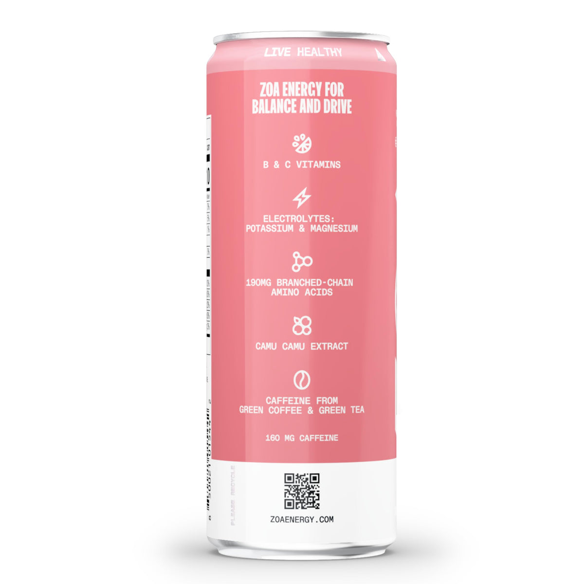 ZOA White Peach Zero Sugar Energy Drinks - Natural Caffeine, Vitamin C + B-Vitamins | Gluten-Free & Keto | 12 Pack