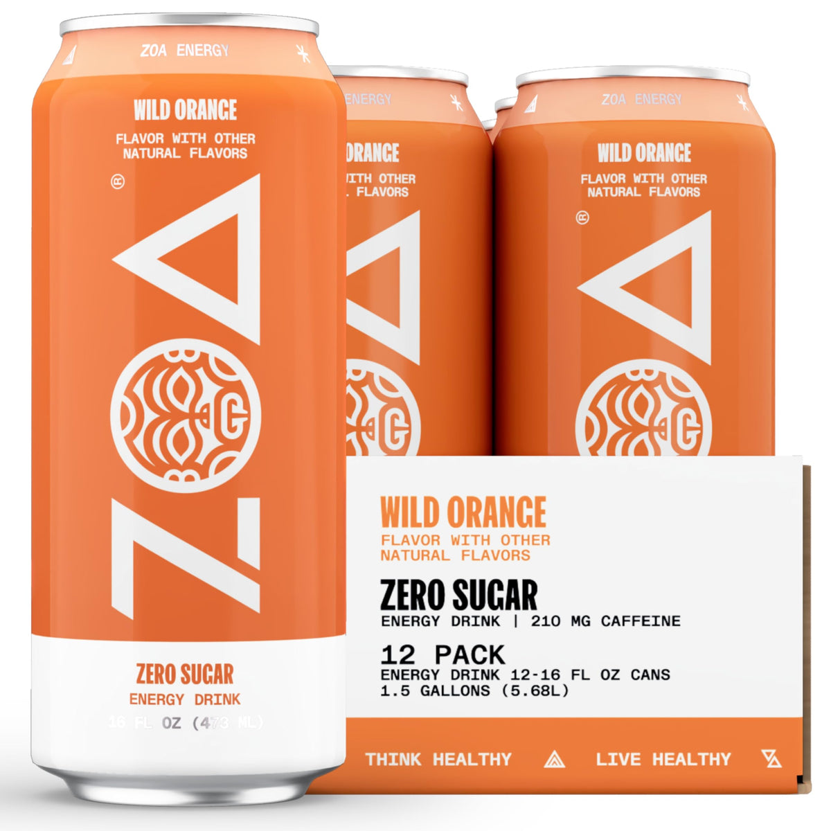 ZOA Wild Orange Zero Sugar Energy Drink | Natural Caffeine, Vitamin C & B-Vitamins | Gluten-Free, Keto-Friendly 16 oz Can Pack
