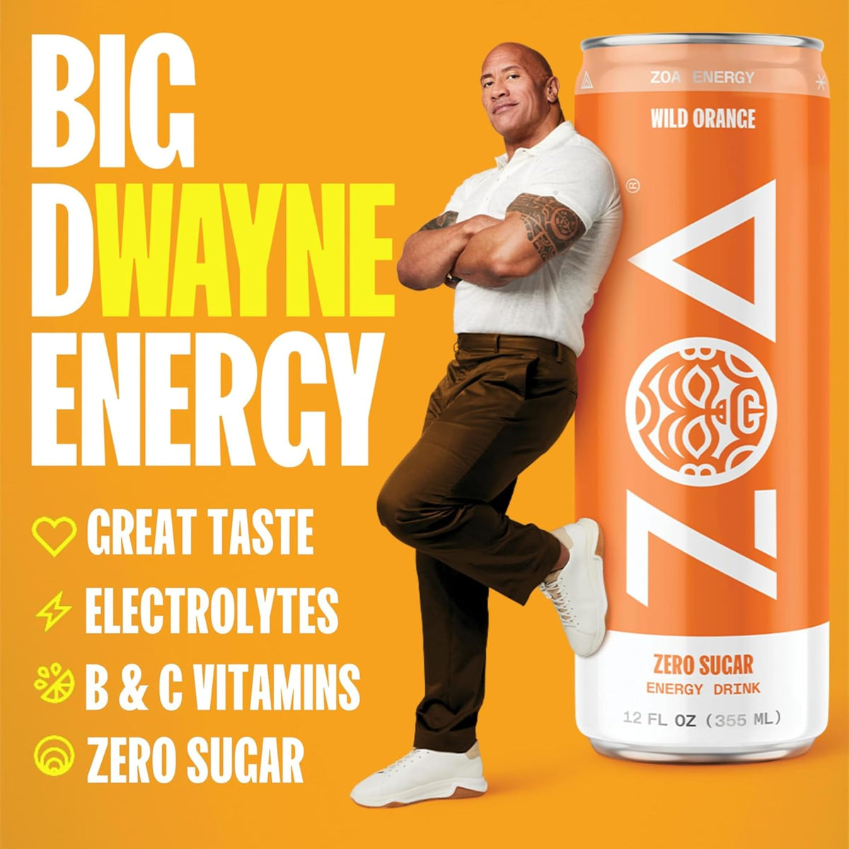 ZOA Wild Orange Zero Sugar Energy Drinks – Natural Caffeine, Vitamin C, B-Vitamins | Gluten-Free, Keto Friendly | 12-Can Pack