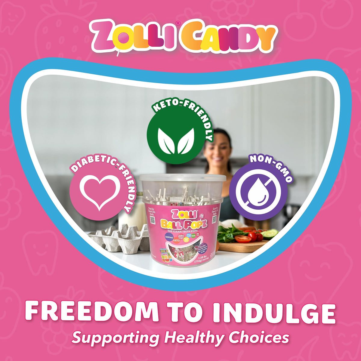 Zolli Ball Popz Clean Teeth Sugar Free Candy – Dye-Free, Keto & Diabetic-Friendly Kids Treats (Natural Fruit Flavors, 60 Count)