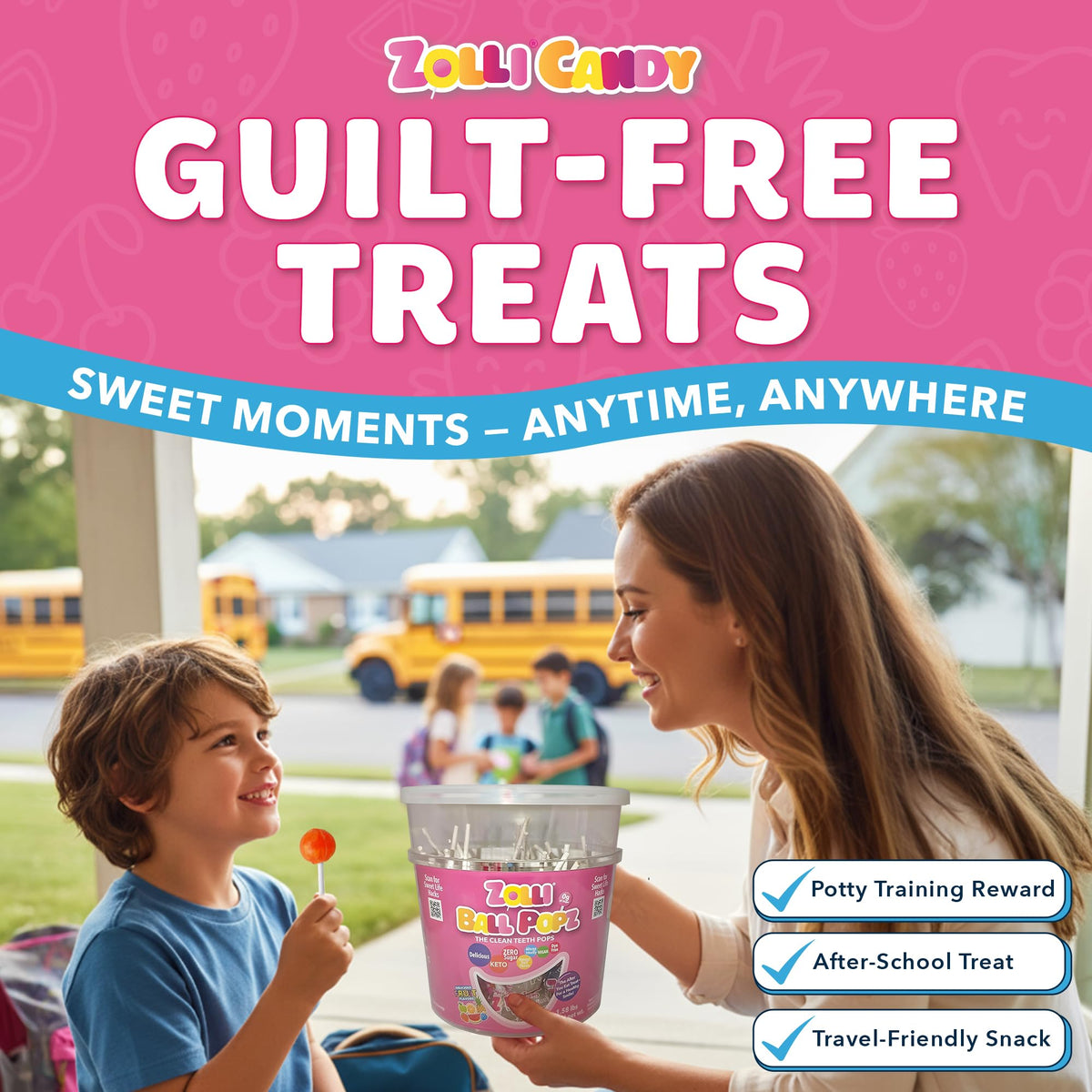 Zolli Ball Popz Clean Teeth Sugar Free Candy – Dye-Free, Keto & Diabetic-Friendly Kids Treats (Natural Fruit Flavors, 60 Count)