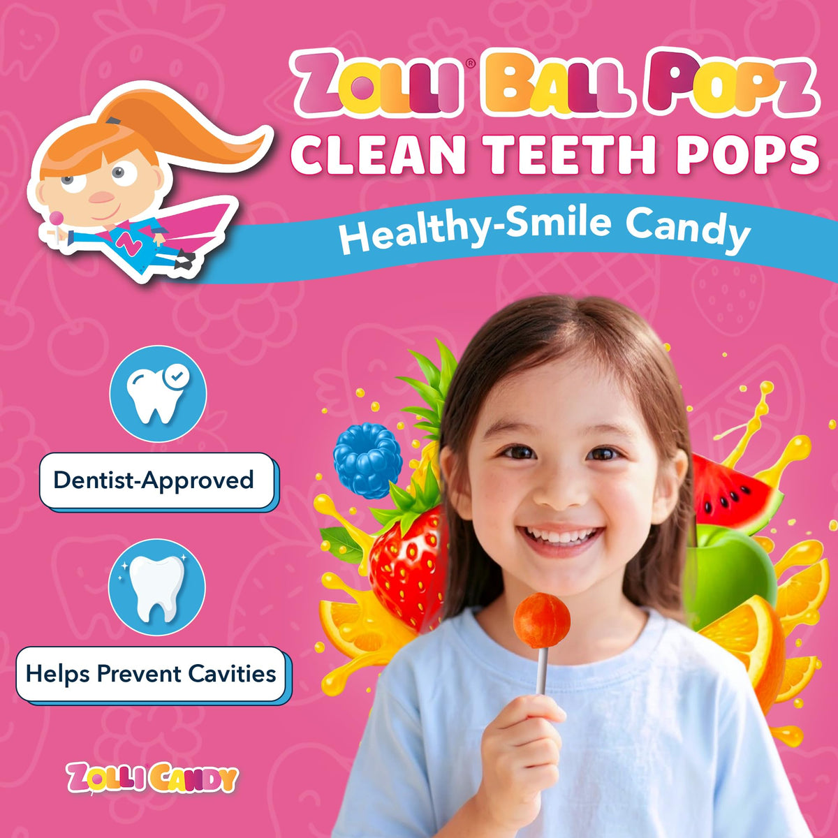 Zolli Ball Popz Clean Teeth Sugar Free Candy – Dye-Free, Keto & Diabetic-Friendly Kids Treats (Natural Fruit Flavors, 60 Count)