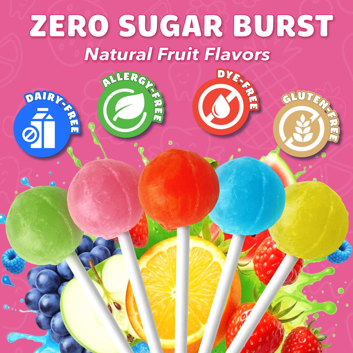 Zolli Ball Popz Clean Teeth Sugar Free Candy – Dye-Free, Keto & Diabetic-Friendly Kids Treats (Natural Fruit Flavors, 60 Count)