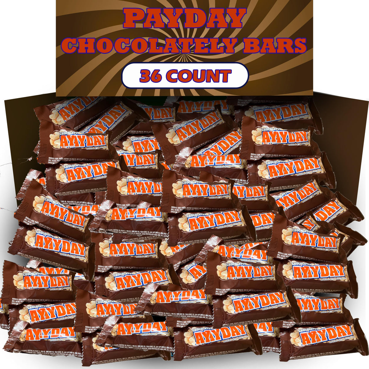ZompoZ Payday Chocolate Peanut Caramel Bars Bulk – 36 Count, Individually Wrapped